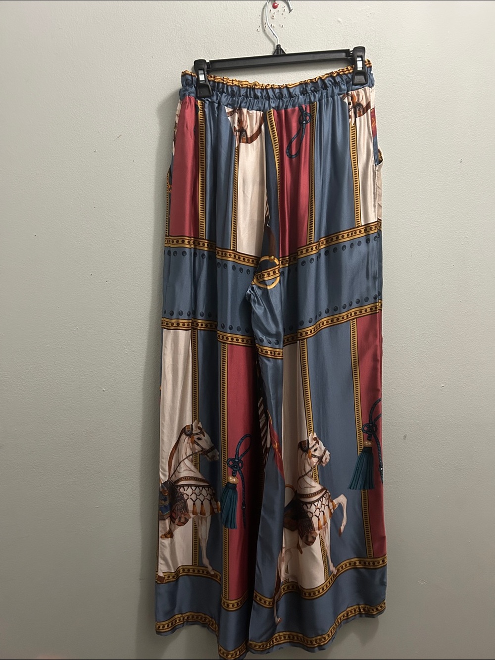 Cecile wang  Scarf & horse Print Wide Leg Pants - Pink & Blue - Picture 3 of 3